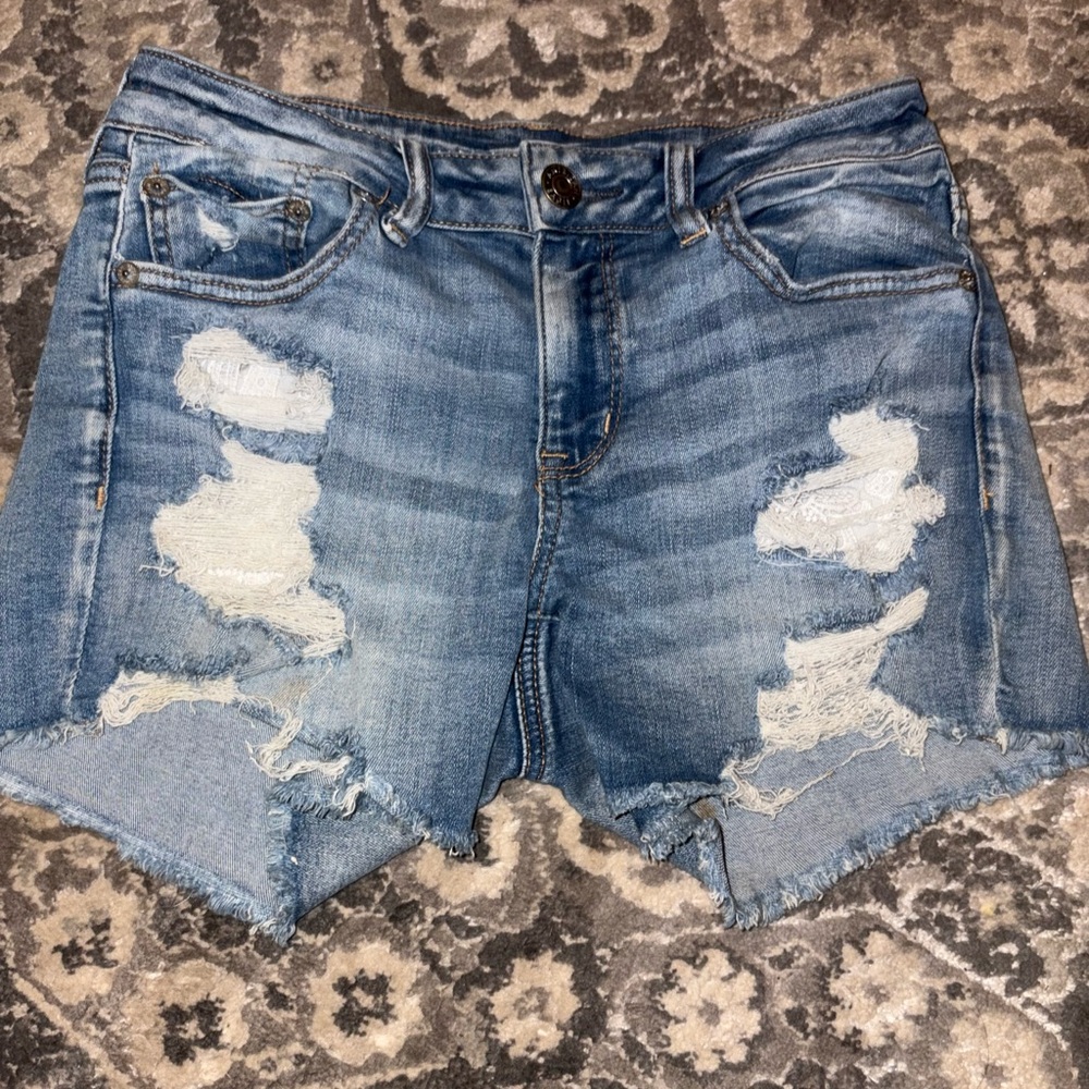 American Eagle Outfitters Blue Distressed Jean Shorts